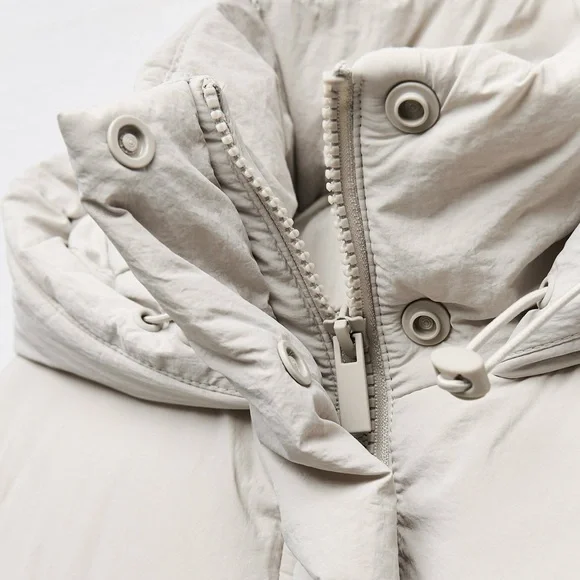 ZARA WATER-REPELLENT PUFFER ANORAK - Ecru Winter Jacket - Picture 6 of 10